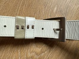 Ceinture vintage cuir blanc Made in Switzerland, t.100