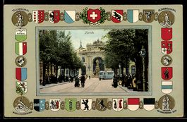 Zürich, Torportal mit Denkmal und Stras