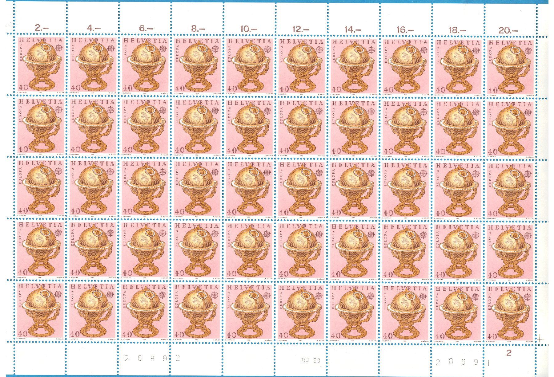 Tutti i francobolli: Bogen 1983  Himmelsglobus  Europa    postfrisch  Bogen No.2 – Nuovo (secondo la descrizione) da Mellingen venduto da Ginger