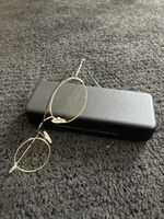 Brille silber/blau rund mit Etui