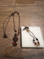 Herbstliche Kette mit Anhänger & Ohrringe, Strass