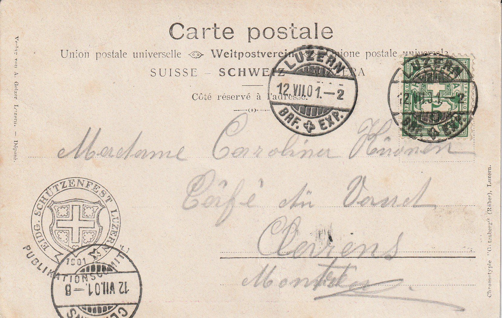 Cartoline postali: Eidg. Schützenfest Luzern 1901 – Usato da Crémines venduto da clifden92 1