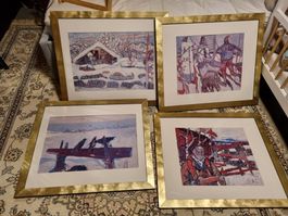 Alois Carigiet Winterplakate – Set 4 gerahmt