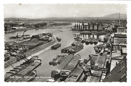 Basel - Kleinhüniger Rheinhafen Frachtschiffe - Kran - 1948