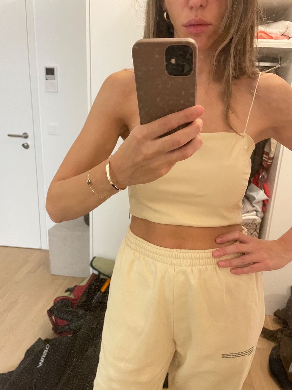Tops: Faux Leather Beige Top size S – Neu (gemäss Beschreibung) aus Glattpark(Opfikon) von der_dh8z