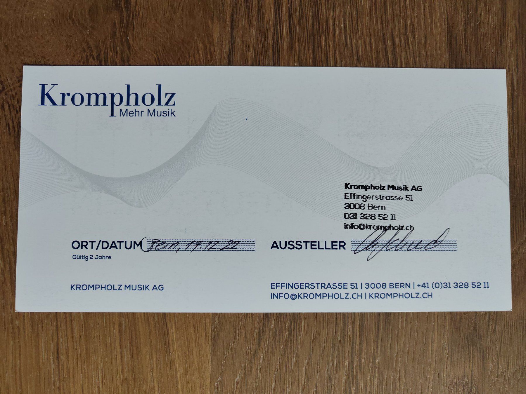 Buoni: Geschenkgutschein Kompholz Bern/Ittigen – Nuovo (secondo la descrizione) da Oberwangen b. Bern venduto da Lanzand 1