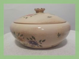 Vintage Keramiktopf mit Deckel, Blumendekor, Sihl Keramik