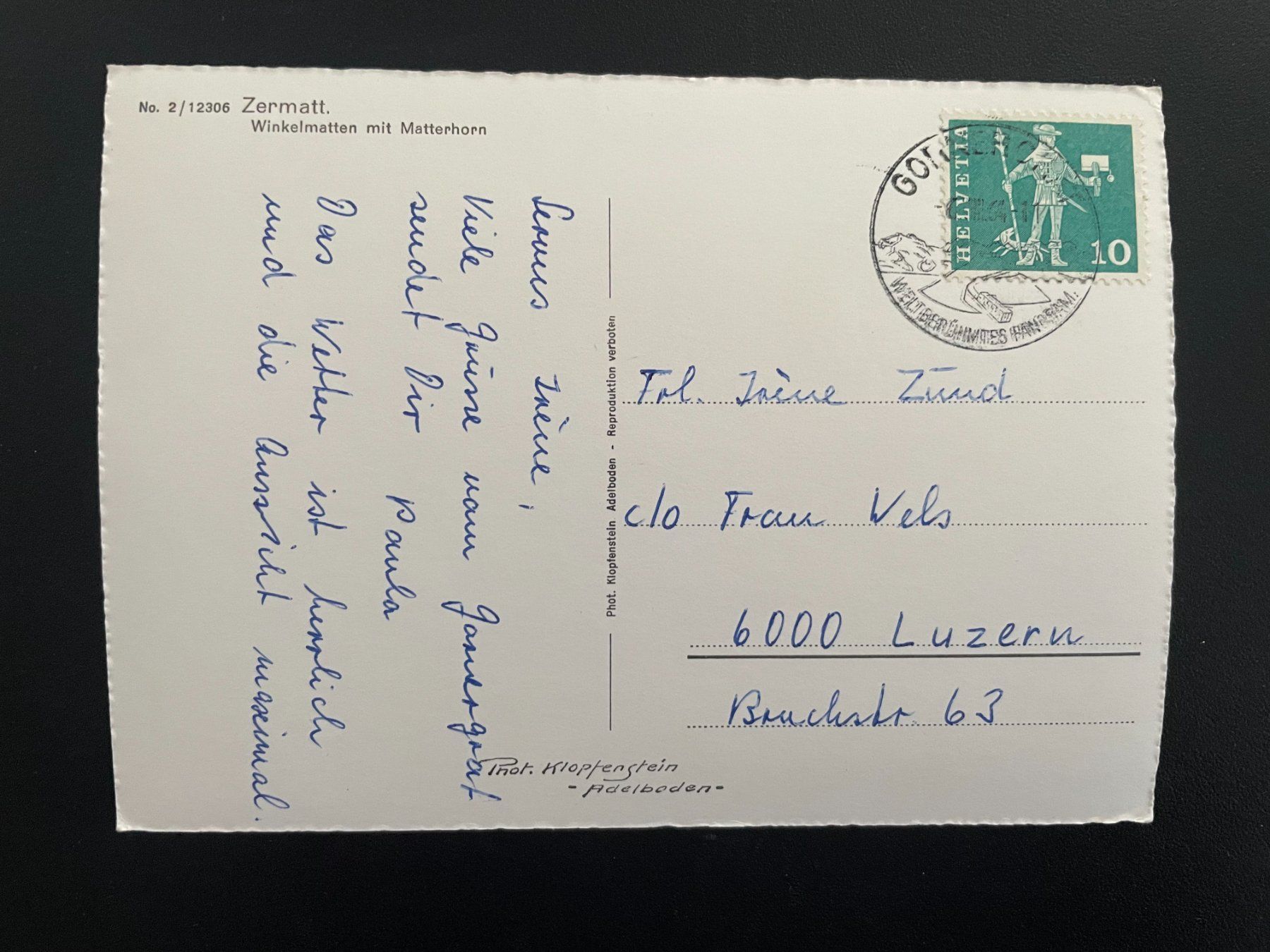 Cartoline postali: AK VS Zermatt, Winkelmatten mit Matterhorn – Usato da Thal venduto da Danny82 1