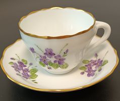 Hutschenreuther Tasse & Untertasse Veilchen Motiv, Goldrand