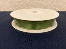 Satin - Band verdrahtet, 15 mm breit,  20 Meter, olive-grün