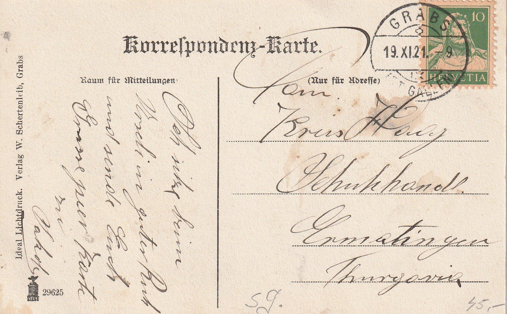 Cartes postales: Grabs - 1921 – D'occasion à uttwil par Koehlerfred 1