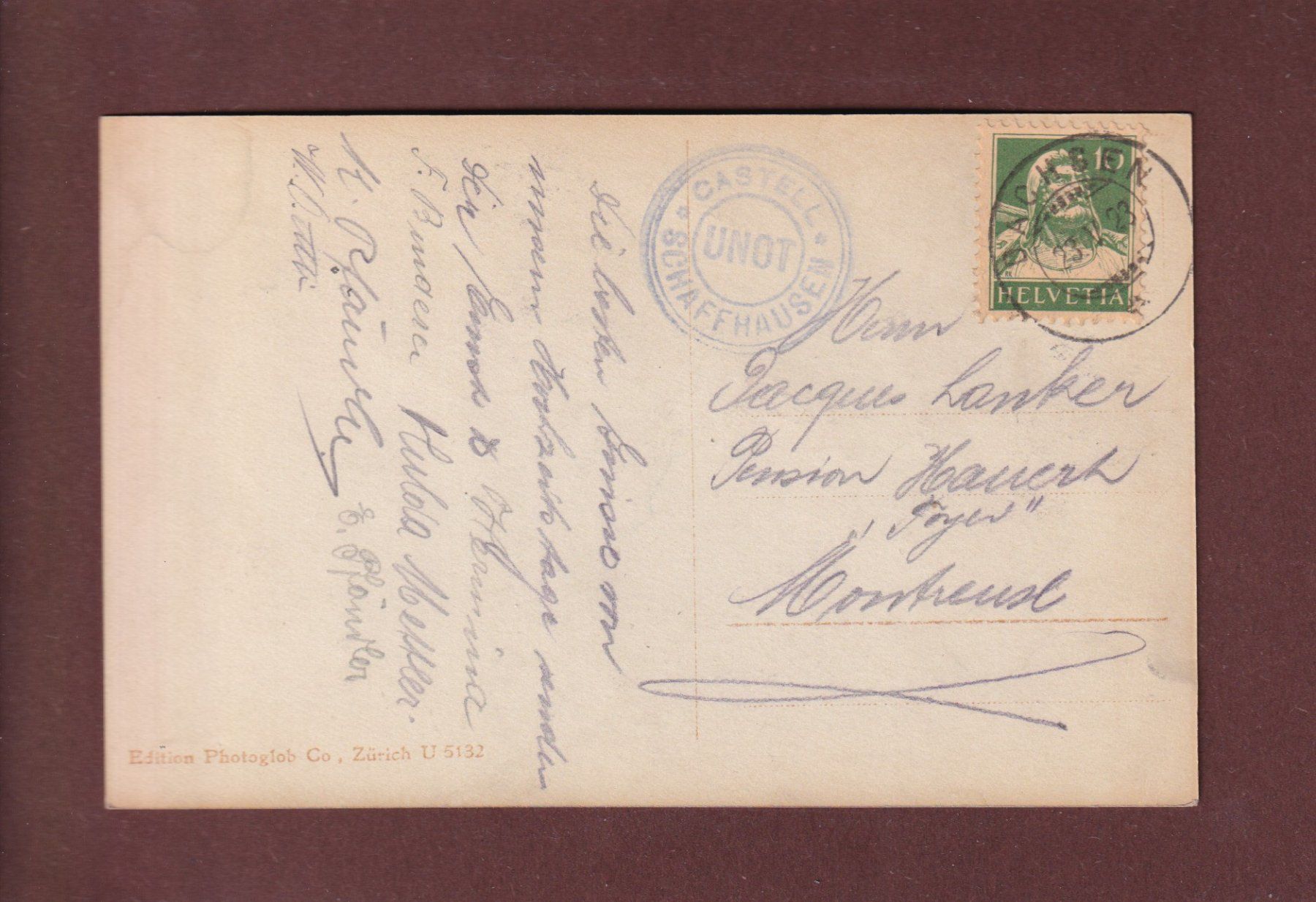 Cartoline postali: SCHAFFHAUSEN - Munot - 1923 – Usato da Pully venduto da nicecards 1