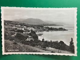Alte Ansichtskarte St. Aubin, Neuenburgersee, 1952