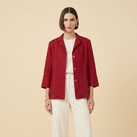 Chemise Veste Légère Rouge Sans Marque Lin