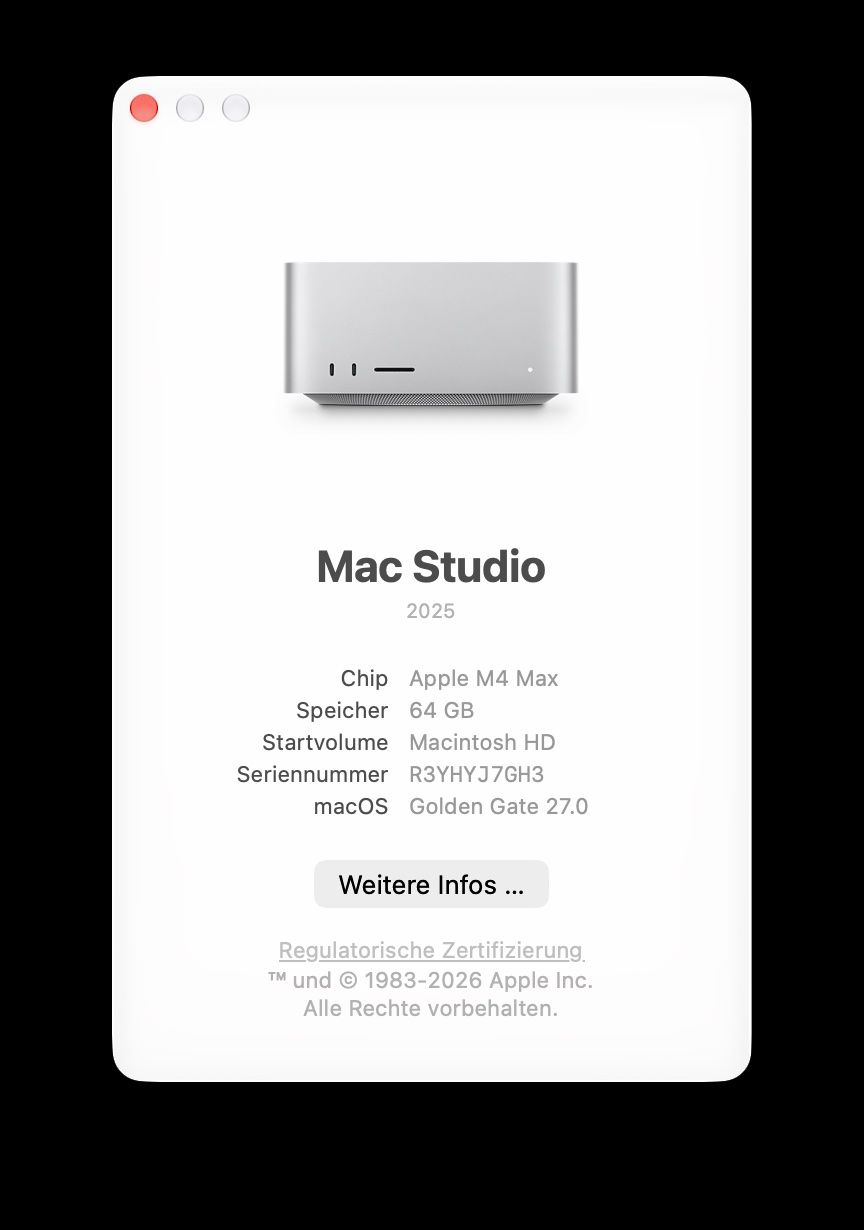 Apple PCs: Apple Mac Studio M4 Max, 64GB RAM, 2TB Speicher – Gebraucht aus Wallisellen von Sgghet 6