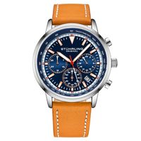 🇺🇸 Stührling Herren Chronograph Blau Leder Quarz 5 ATM NEU