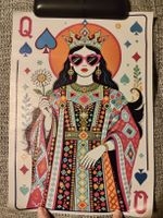 Affiche sur toile Reine de pique colorée style carte à jouer