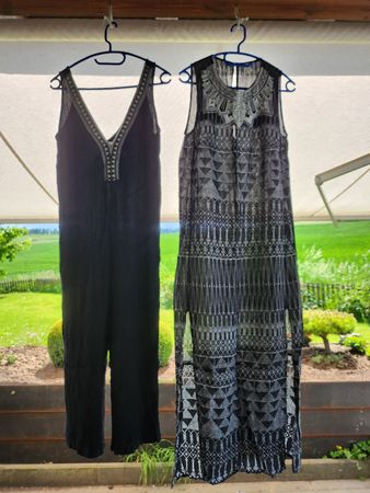 Schwarzes Sommerset in leichtem Ethnostyle, Grösse 38 / M