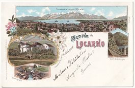 Ricordo di LOCARNO: 4Bild-Litho Intragna, Ponte Brolla 1900