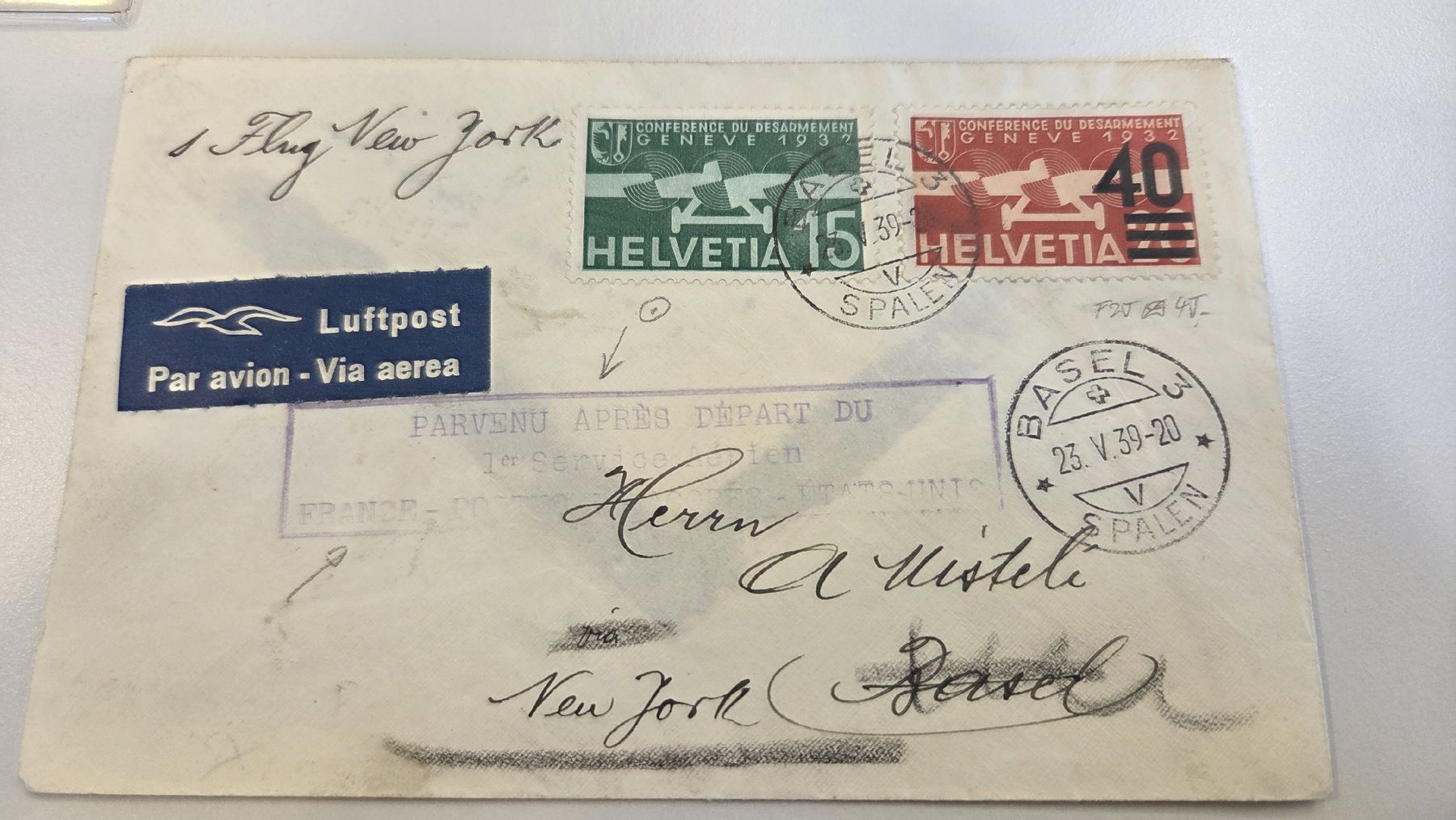 Tous les timbres: 1939 1. Flug New York ab Basel – D'occasion à Arni AG par Moth68