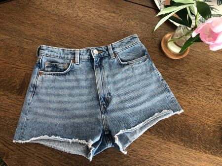 MONKI Shorts Jean W27 100% Coton Mid Blue Raw Cut