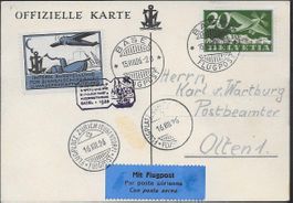 1926 Flugpost Karte BASEL-ZÜRICH F4 mit VIGNETTE Top ab 1.-