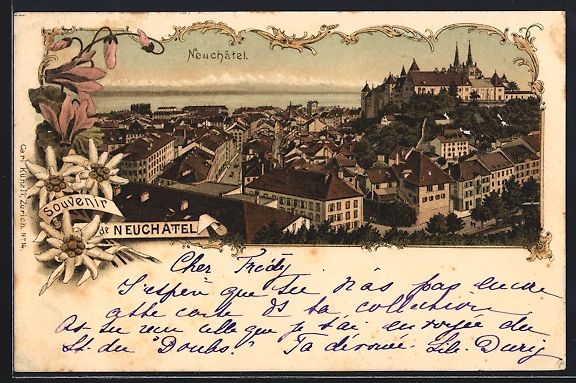 Cartes postales: Lithographie Neuchatel, Ortsansicht – D'occasion à Berlin par bartko-reher