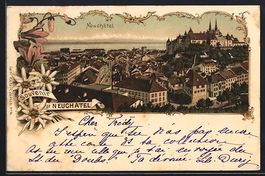 Lithographie Neuchatel, Ortsansicht