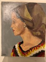 HUILE SUR TOILE "PROFIL DE FEMME AVEC FOULARD" - Signé ROY