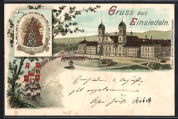 Cartoline postali: Litho Einsiedeln, Wallfahrtskirche, Gnad – Usato da Berlin venduto da bartko-reher