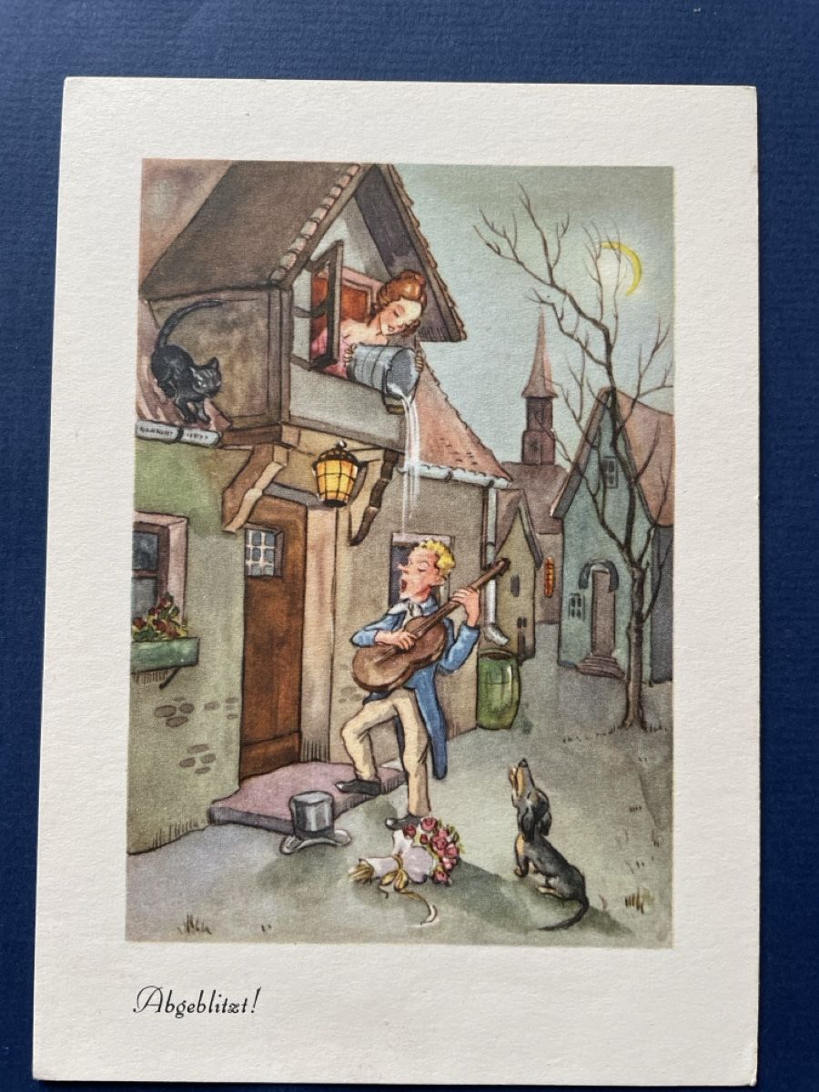 Cartoline postali: Lustige, alte Ansichtskarte "Abgeblitzt!", Dackel, Katze – Usato da Neuhausen am Rheinfall venduto da Arielle55