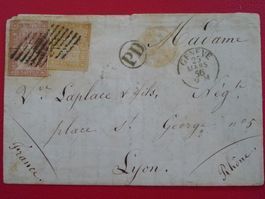 1856: Strubelbrief: 24B+25B v. GENEVE +Genferraute nach LYON
