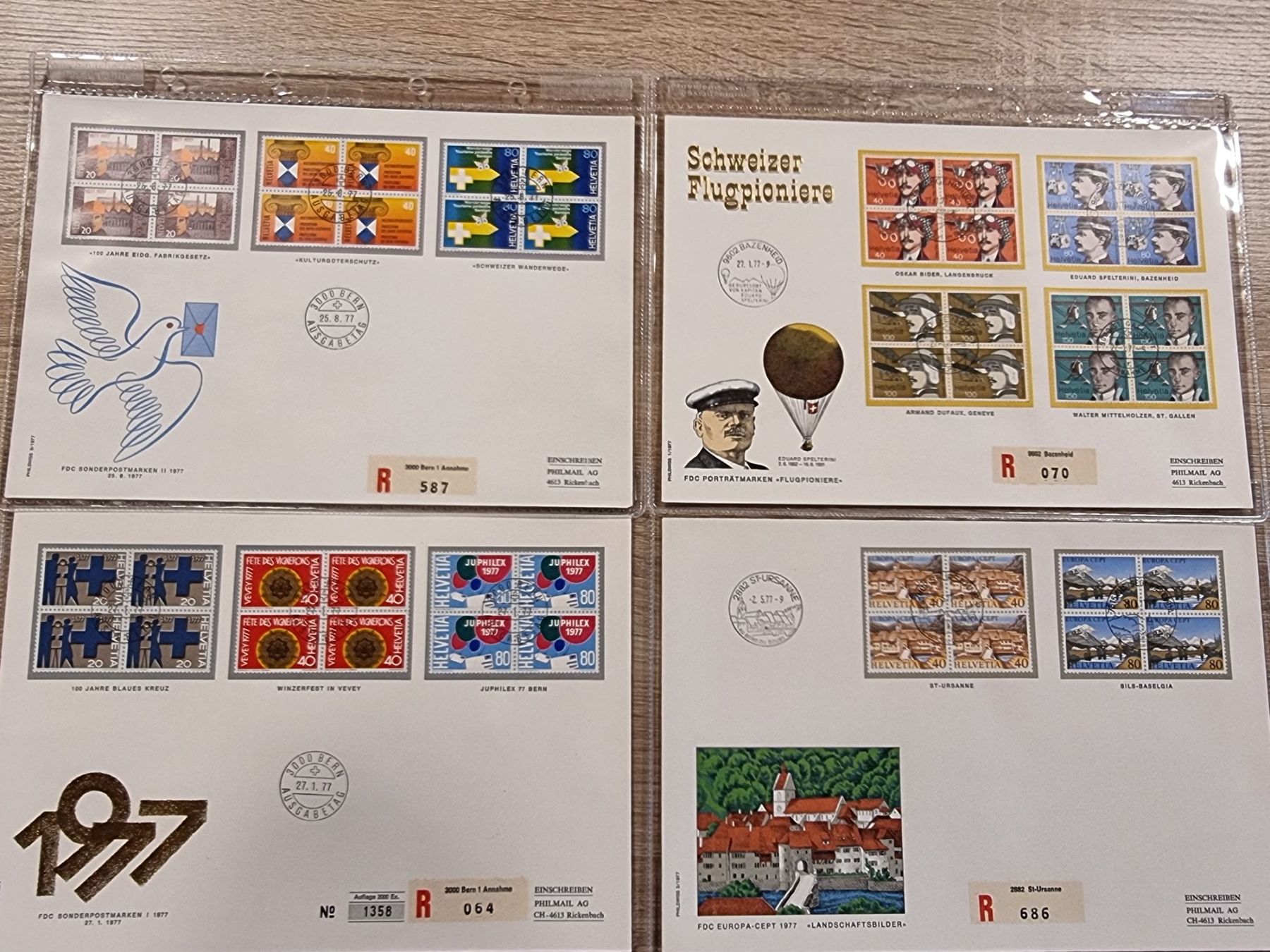 Tutti i francobolli: 4 Gross-FDC CH 1977 - 4 Serien - Ersttagsstempel – Usato da Buchen venduto da Jonny58