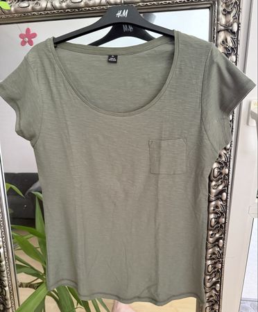 Damen T-Shirt H&M Khaki Gr. XL mit Brusttasche/NEU