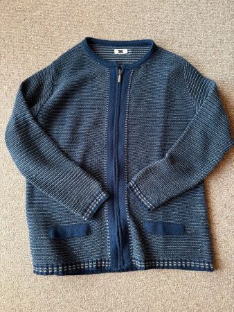 Woll Jacke Damen, Grösse XL, blau mit Silberstreifen