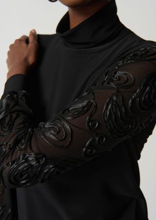 Joseph Ribkoff Rollkragentop mit Mesh-Ärmeln: Gr. 38, black
