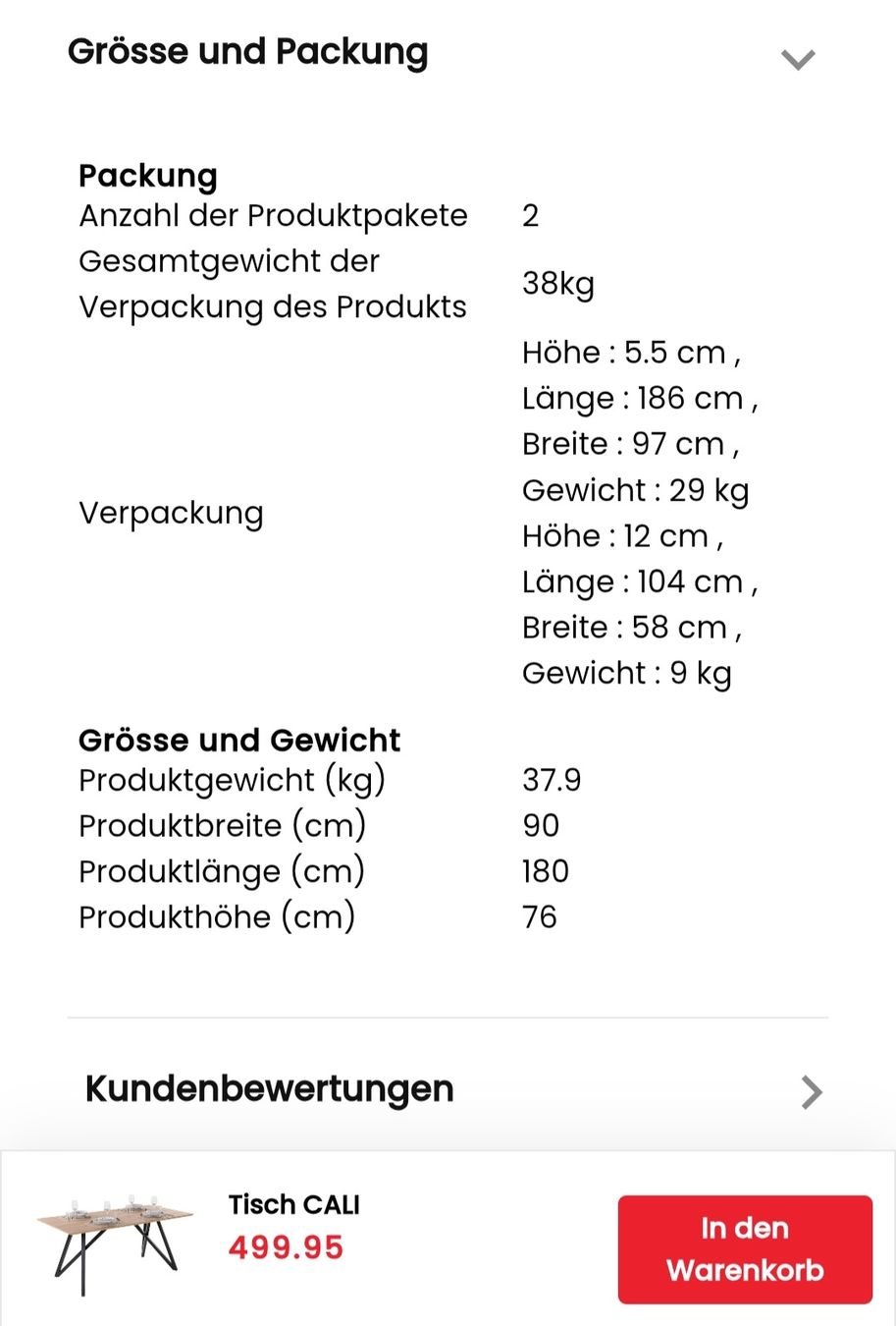 Tavoli: Esstisch CALI Conforama, NEU, 180x90x76cm – Nuovo e nell'imballaggio originale da Winterthur venduto da eaw_ 7