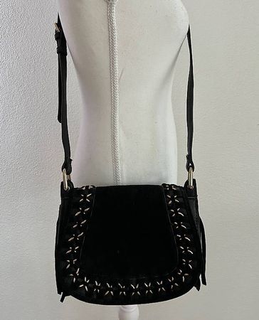 Mango Tasche schwarz/gold mit Fransen