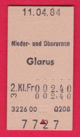 SBB KARTON BILLETT, NIEDERURNEN - GLARUS, 2. KLASSE EINFACH
