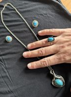 Vintage Silber-Türkis Schmuckset, Kette, Ring, Ohrstecker