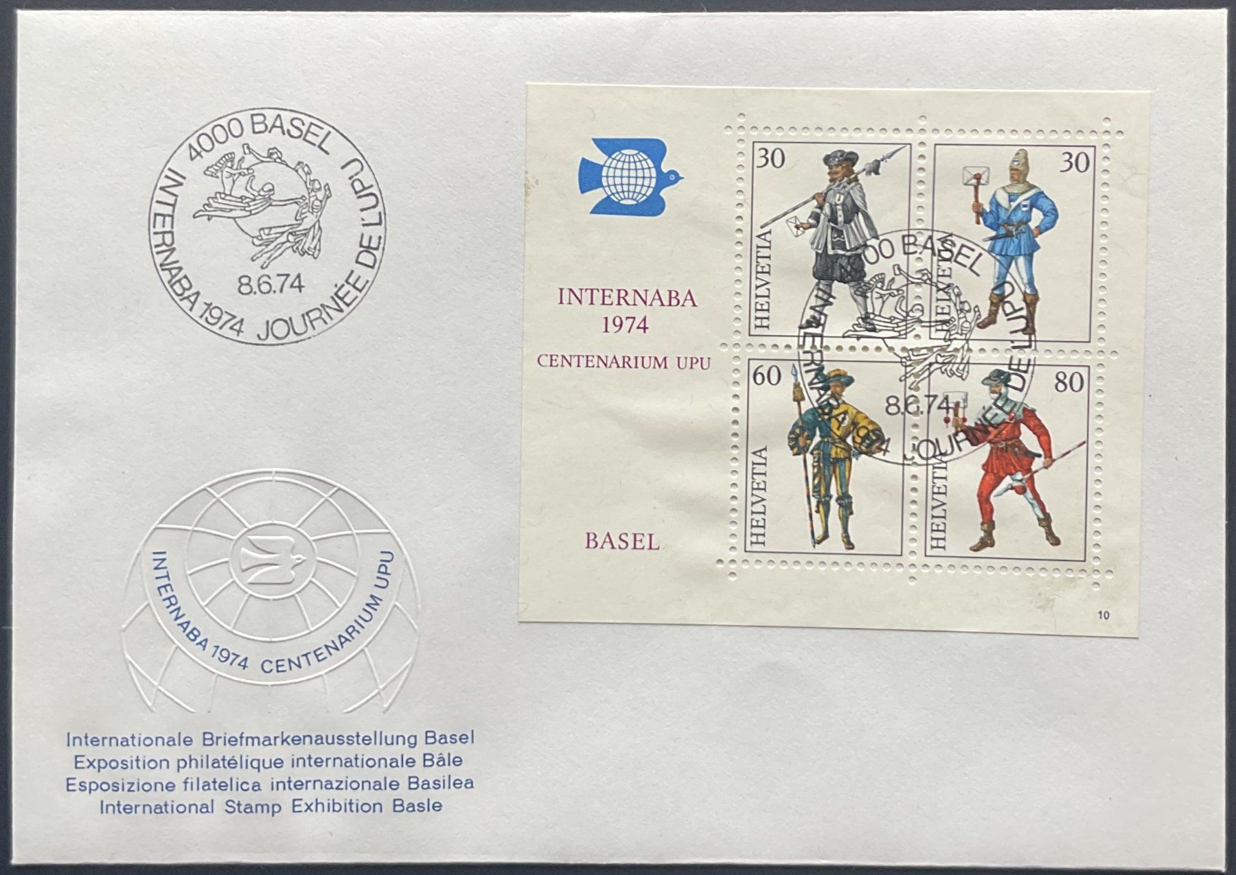Alle Briefmarken: INTERNABA-Block 1974 mit verschiedenen Stempeln – Neu (gemäss Beschreibung) aus Luzern von 19primeln 1