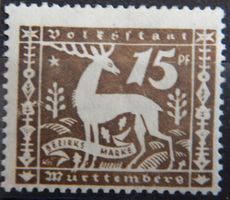 Württemberg Kat. 145 ** Retusche Plattenfehler 1 1919 selten