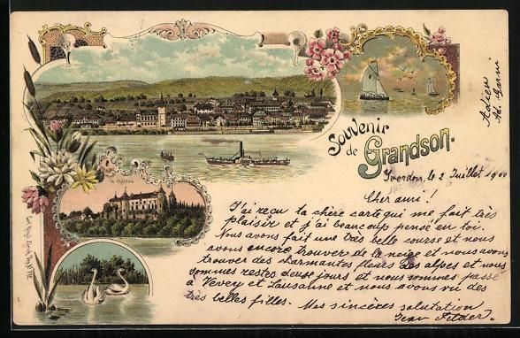 Cartoline postali: Litho Grandson, Le Chateau, Vue generale – Usato da Berlin venduto da bartko-reher