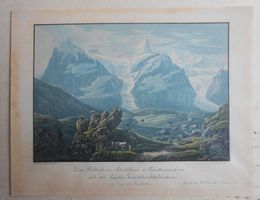 Wetterhorn, Schreckhorn... Kol. Aquatinta von ca 1850.
