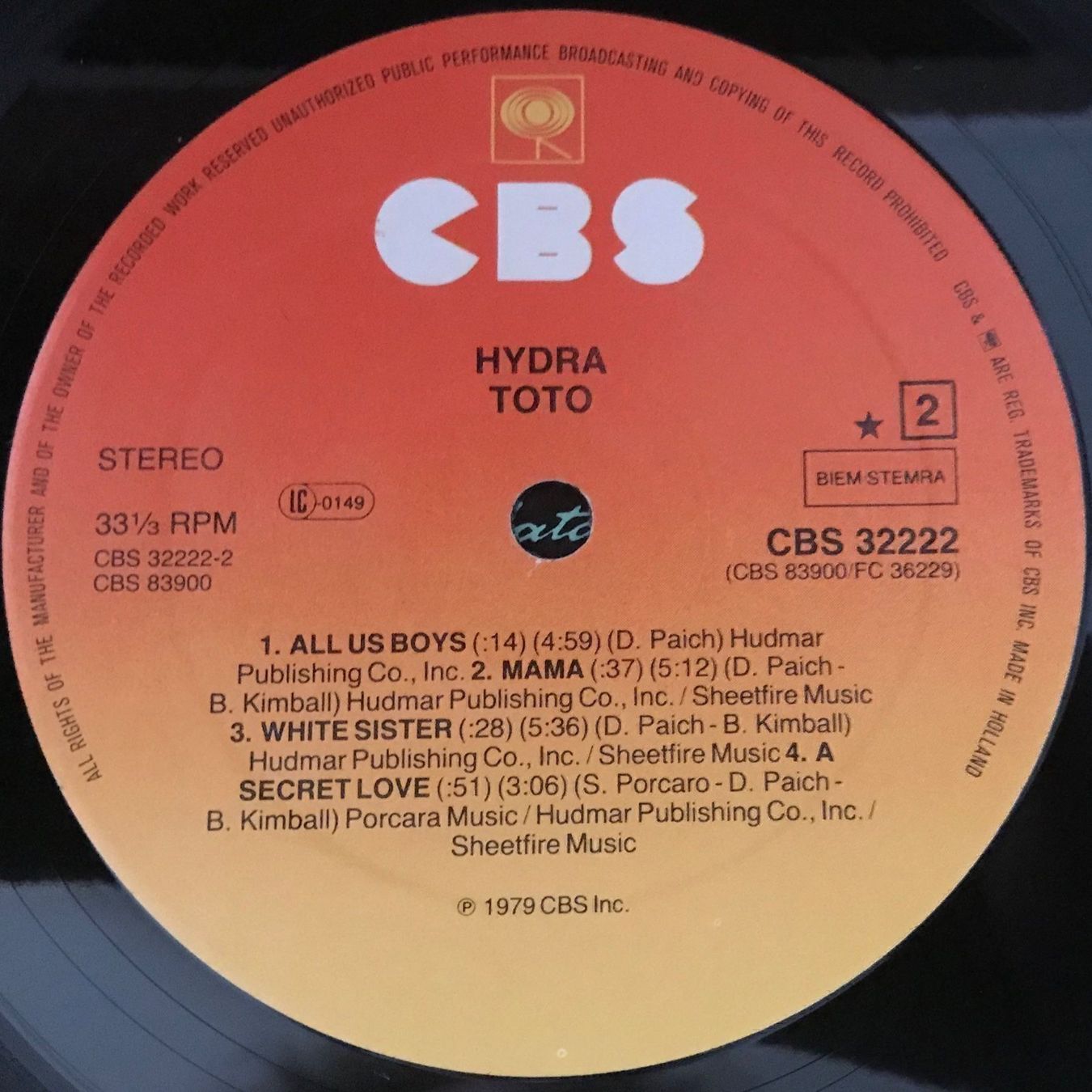 Vinyles: TOTO - HYDRA - 33 Tours – D'occasion à Bussigny par vinyl-pas-cher 3