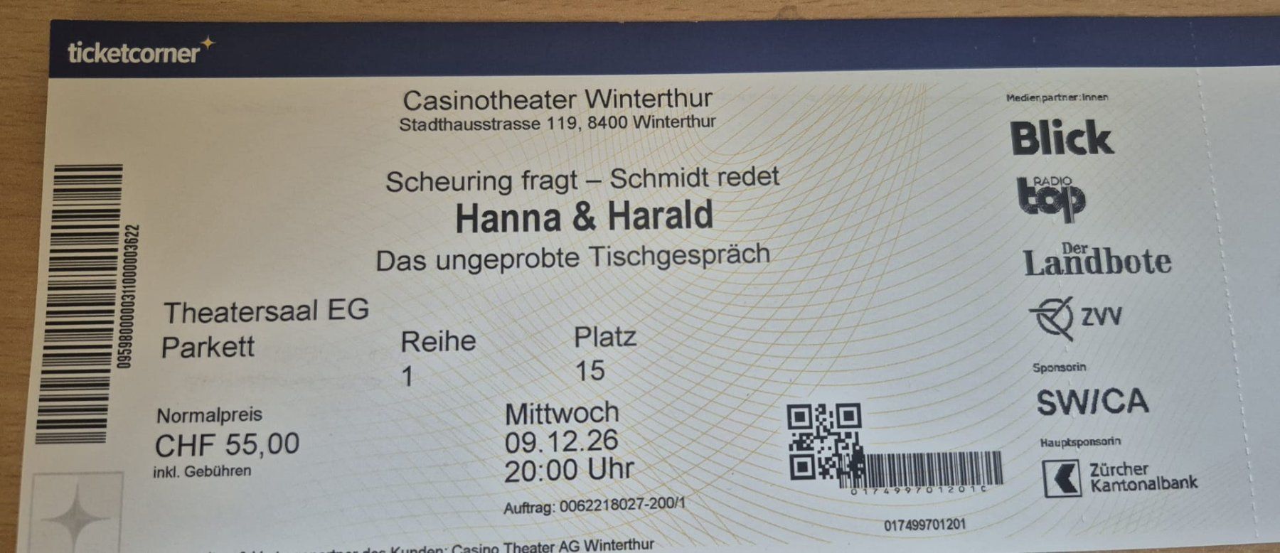 Tickets: Hanna & Harald  Scheuring fragt - Schmidt redet – Neu (gemäss Beschreibung) aus Schinznach-Bad von bmw1802