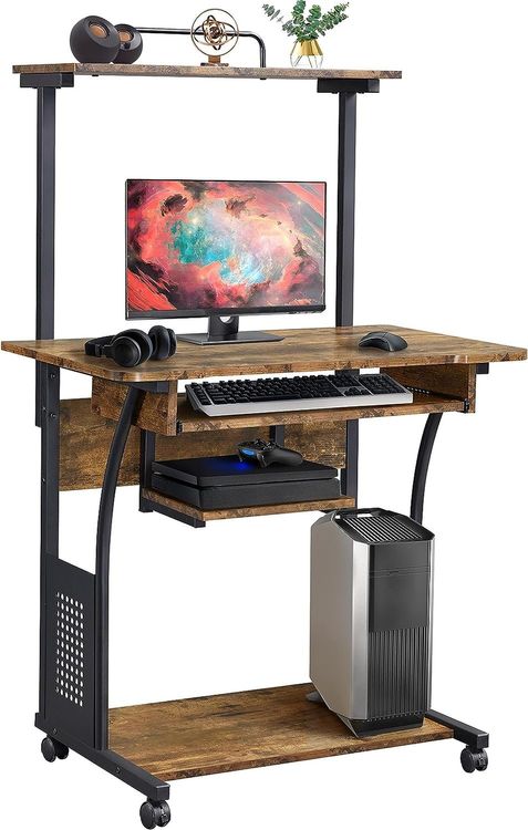 Aquzee Computertisch Mit Regal – 119,4 Cm Breit, Schwarz, Mit Großer Beinfreiheit & Stauraum
