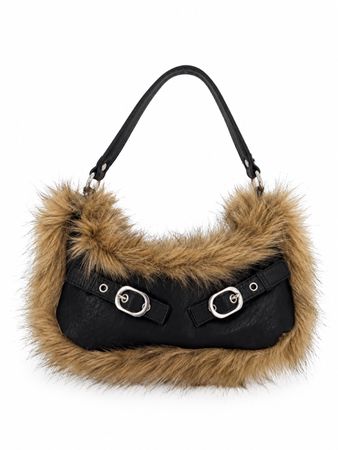 Sac à main noir avec fausse fourrure état neuf