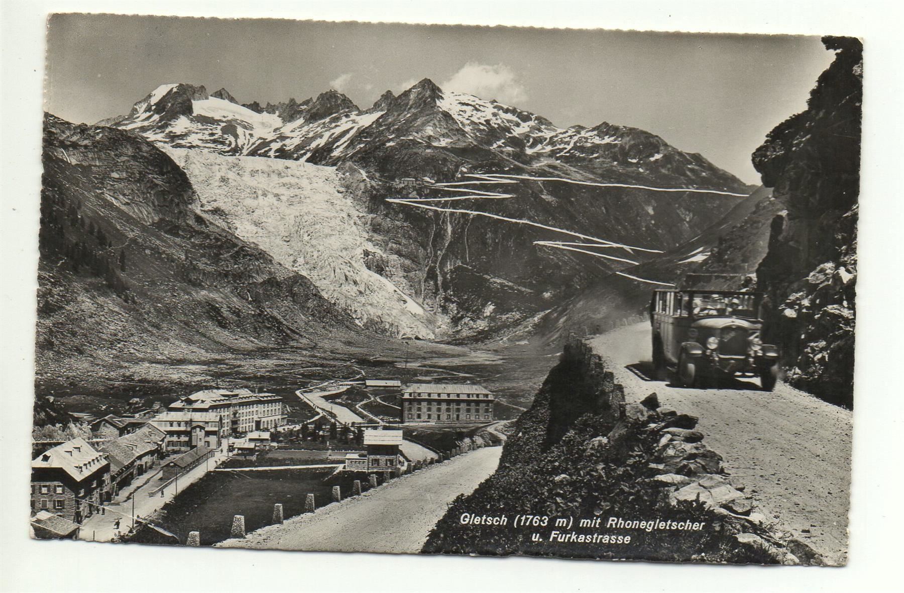 Cartoline postali: GLETSCH Furkastrasse, Postauto – Usato da Jona venduto da philajona