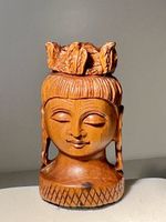 Petit buste Bouddha en bois sculpté à la main, vintage